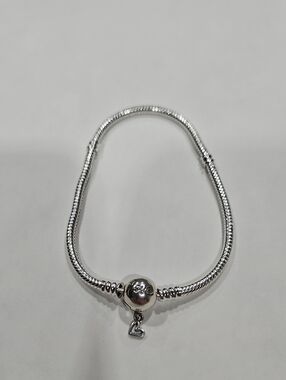 925 Sterling Silver Snake Chain Charm Bracelet Love Engraved Heart Pandora Style